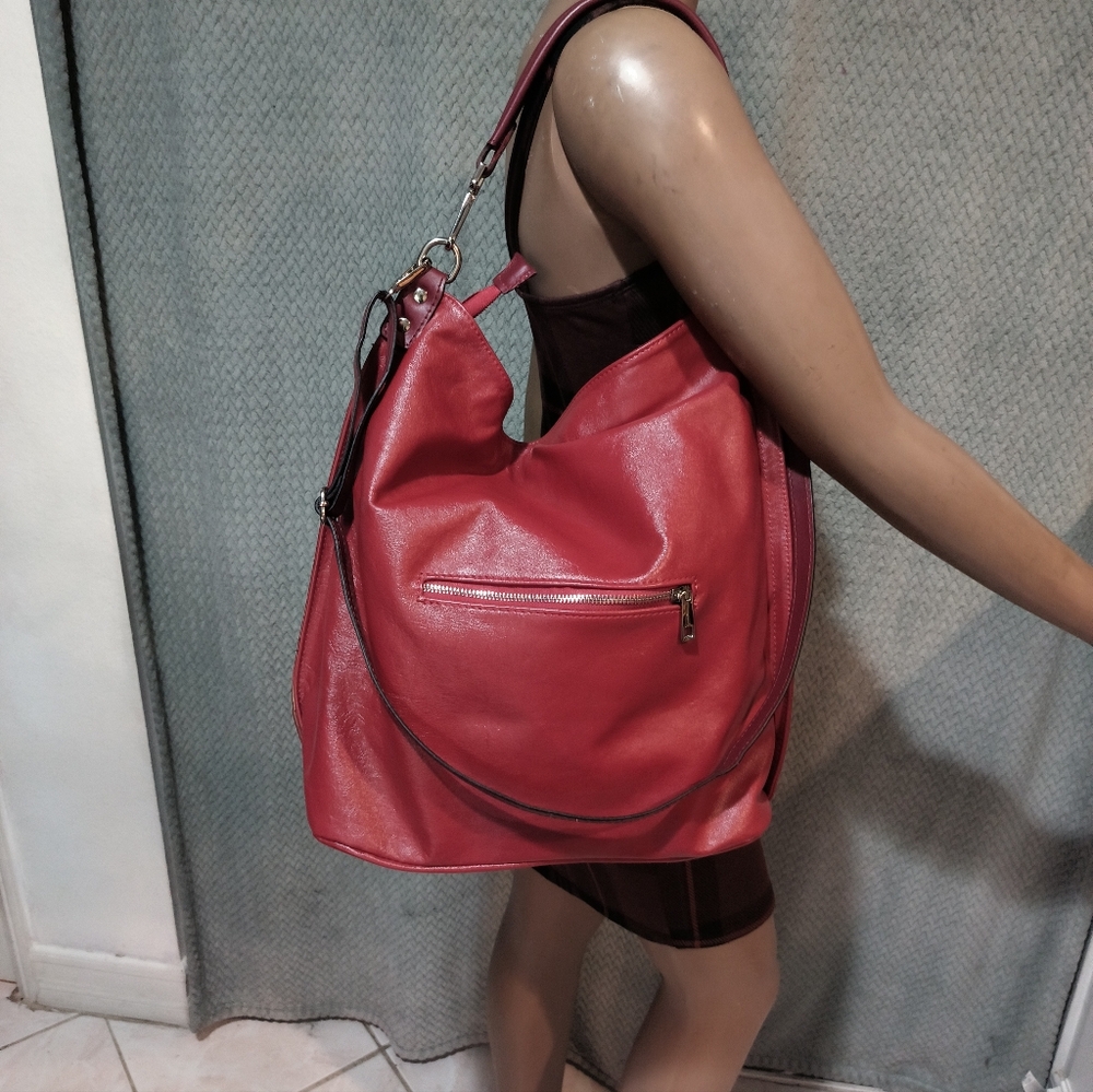 GIANNI CONTI VERA PELLE RED LEATHER CONVERTIBLE SHOULDER/CROSSBODY/HAND BAG NWOT